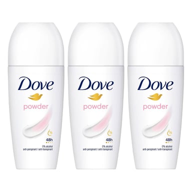 Dove Powder Roll On Anti-Perspirant up to 48H Sweat & Odour Protection, 3x50ml