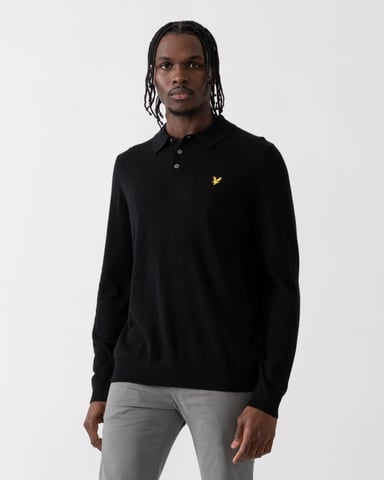 Lyle & Scott Cotton Merino Mens Long Sleeve Knitted Polo