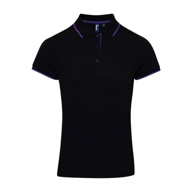 Premier Womens/Ladies Coolchecker Contrast Pique Polo Shirt (Black/Purple)