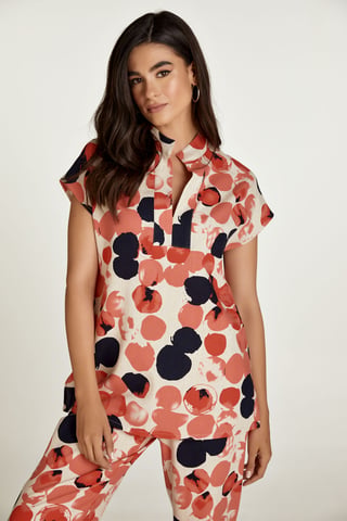 Blusa sin mangas estilo lino con estampado de albaricoque