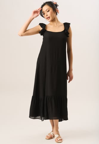 Vestido largo de manga corta con volantes