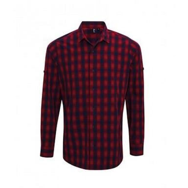 Premier Mens Mulligan Check Long Sleeve Shirt (Red/Navy)
