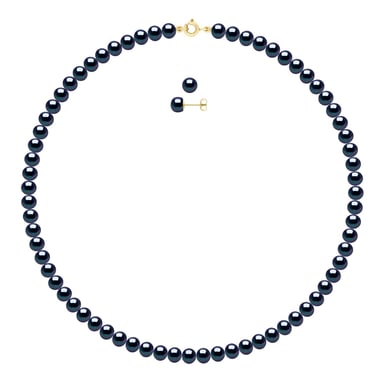 Set being composed of : Necklace of Real Cultured Freshwater Pearls Semi Round 6-7 mm
