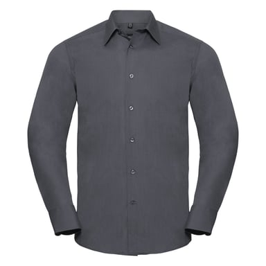 Russell Collection Mens Long Sleeve Poly-Cotton Easy Care Tailored Poplin Shirt (Convoy Grey)
