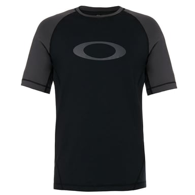 Oakley Camiseta de la tripulación de manga corta Hombres negros Rashguard Lycra Camiseta 482399 02E