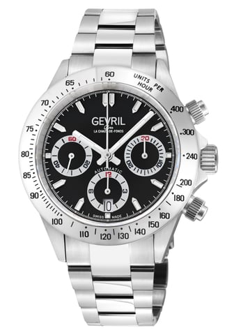 Gevril New Amsterdam 44607B Reloj suizo automático plateado con caja de acero inoxidable 316L y esfera negra para hombre