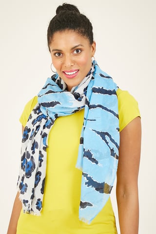 Blue Lurex Animal Print Scarf