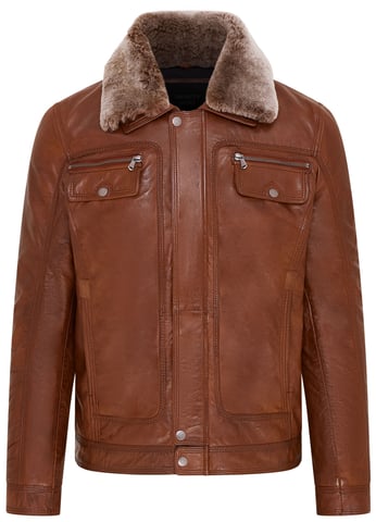 Chaqueta de cuero estilo camionero color canela para hombre - Tornio
