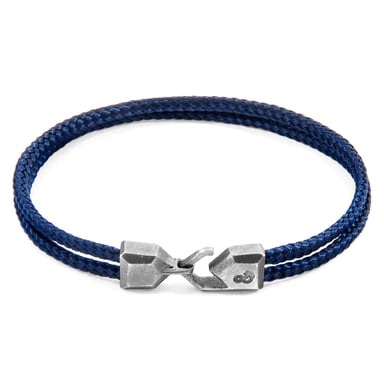 ANCHOR & CREW Navy Blue Cromer Silver and Rope Bracelet