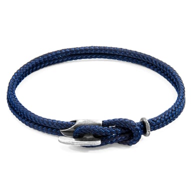 ANCHOR & CREW Navy Blue Padstow Silver and Rope Bracelet