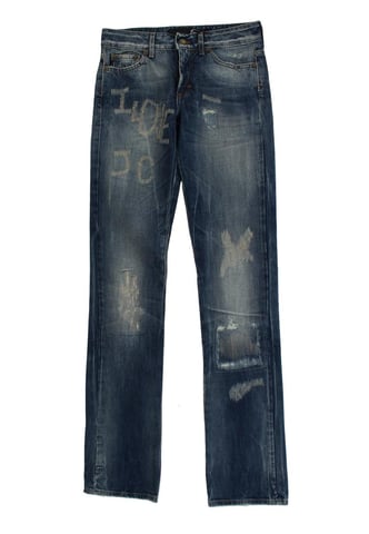 Jeans de algodón rasgado de corte recto azul lavado para mujer Cavalli
