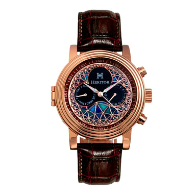 Reloj Heritor automático Legacy con correa de cuero y día/fecha