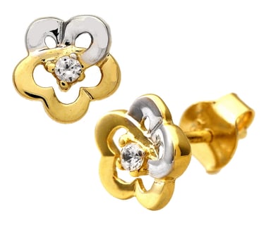 Pendientes Flor De Circonitas En Oro Amarillo Y Blanco De 9 Quilates