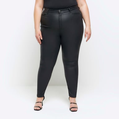 River Island Womens Skinny Jeans Plus Black Coated High Waisted