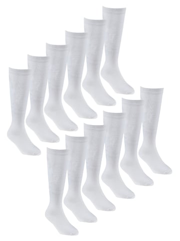 12 Pair Multipack Girls Knee High Bamboo Socks | Long School Kids Socks - Blanco