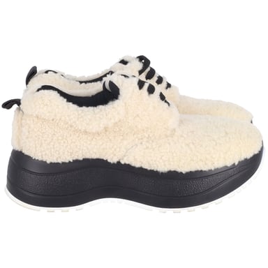 Celine Delivery Shearling Platform Sneakers in Cream Wool