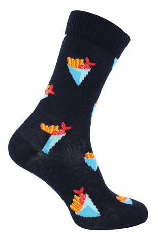 Calcetines Pescado y Patatas Fritas | Calcetines Felices | Divertidos Calcetines de Algodón Coloridos y Transpirables - Denim
