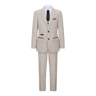 Traje Retro Vintage 3 Piezas Beige Tweed Check Niños