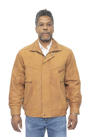 Chaqueta de cuero estilo aviador Harrington clásica para hombre - Minsk