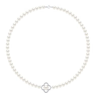 Necklace Row of Real Cultured Freshwater Pearls Semi Round 6-7 mm