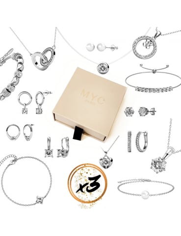 3 joyas sorpresa en una caja de regalo - Plata y Cristal