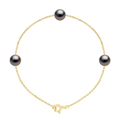 Bracelet TRIO - 3 Real Cultured Tahiti Pearls PASSING THROUGH Round 7-8 mm