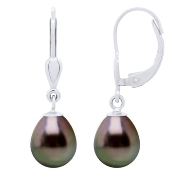 Earrings of Silver 925 and Real Cultured Tahiti Pearls Pear 8-9 mm