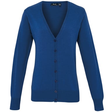 Premier Womens/Ladies Button Through Long Sleeve V-neck Knitted Cardigan (Royal)