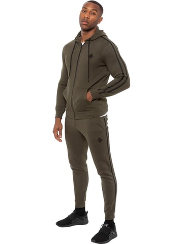 Enzo | Conjunto de chándal con capucha con capucha de cinta con cremallera para hombres - caqui