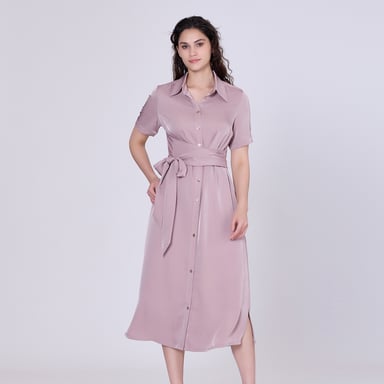 Mat satin midi shirt dress