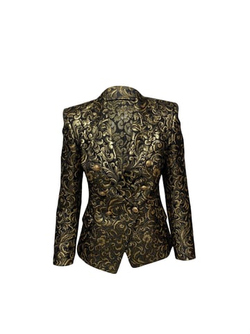 Balmain Metallic Brocade Blazer in Gold Acetate
