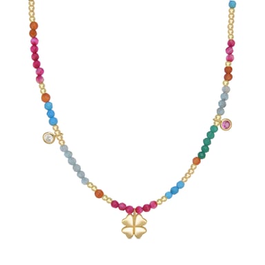 Collar Luxenter, Mafayaz de plata de ley 925 y Cristal Rosa acabado baño oro amarillo 18K