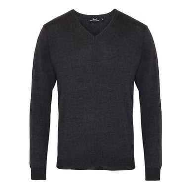 Premier Mens Knitted Cotton Acrylic V Neck Sweatshirt (Charcoal)