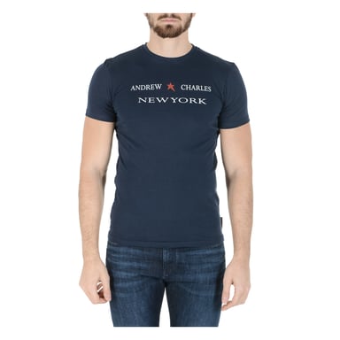 Andrew Charles Mens T-Shirt Short Sleeves Round Neck Blue KEITA