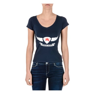 Andrew Charles Womens T-Shirt Short Sleeves V-Neck Blue TAPIWA