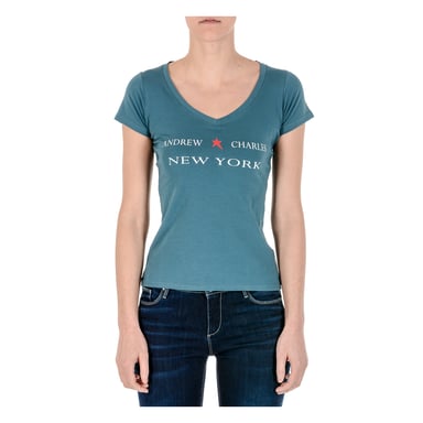 Andrew Charles Womens T-Shirt Short Sleeves V-Neck Green TAPIWA