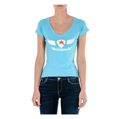 Andrew Charles Womens T-Shirt Short Sleeves V-Neck Light Blue TAPIWA
