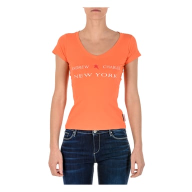 Andrew Charles Womens T-Shirt Short Sleeves V-Neck Orange TAPIWA