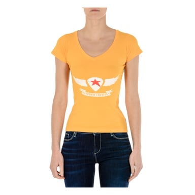 Andrew Charles Womens T-Shirt Short Sleeves V-Neck Yellow TAPIWA