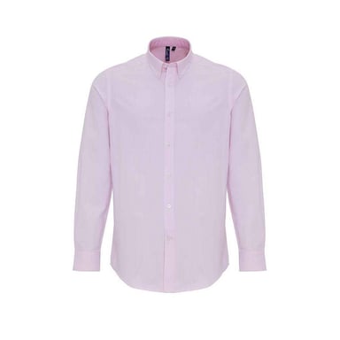 Premier Mens Striped Oxford Long-Sleeved Shirt (White/Pink)