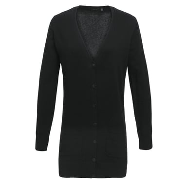 Premier Womens/Ladies Longline V Neck Knitted Cardigan (Black)