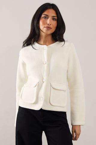 Melange pocket detail button down knitted jacket
