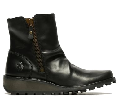 Botines Chelsea con cuña y cremallera hasta el tobillo de piel negra MON944 para mujer de Fly London
