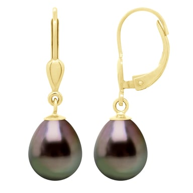 Earrings in Yellow Gold 375 and Real Cultured Tahiti Pearls Pear 9-10 mm