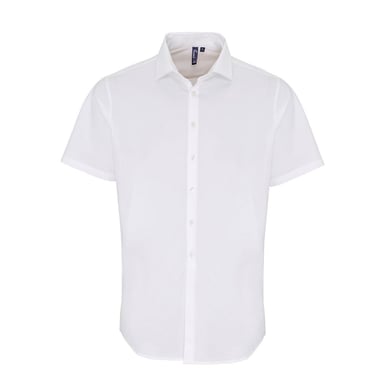 Premier Mens Poplin Stretch Short-Sleeved Shirt (White)