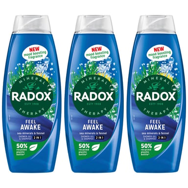 Radox Body Wash & Shampoo 2in1 Feel Awake Men with Fennel & Sea Minerals 675ml, 3 Pack