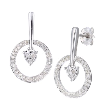 Pendientes colgantes con forma de corazón y diamantes en oro blanco de 9 quilates