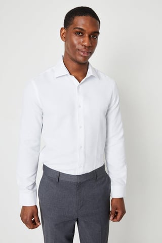 Slim Fit  Long Sleeve Basket Weave Smart Shirt