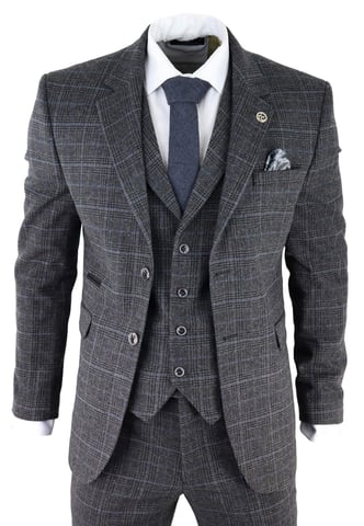 Traje de tweed de tres piezas a cuadros grises para hombre, Peaky Blinders, estilo Gatsby de los años 20, corte entallado