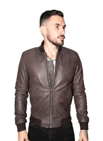 Chaqueta bomber de cuero estilo universitario retro para hombre - Pretoria